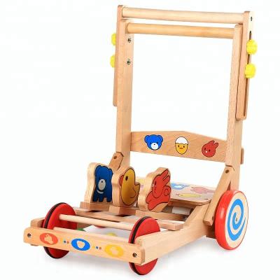 China Folding Baby Walker Toy Toddler Pull Wobbler Toy High Quality Wooden Activity Walker Cartoon Push WW-366 For Kids Baby Toy for sale