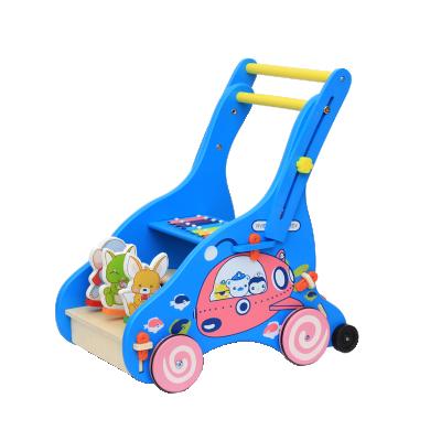 China 2018 New Eco-friendly Material Learning Push Along Trolley Toy WW-363 Toddler Children Baby Wooden Walker With Blocks for sale