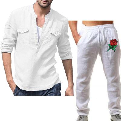 China Anti-wrinkle cotton pants for men two-piece cotton breeches pants and linen shirt men for sale