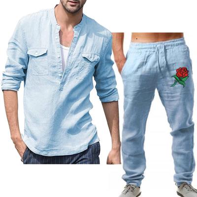 China Anti-Wrinkle Customized Mens T-Shirt Cotton Trousers Canvas Mens Pants 2 Piece Set for sale