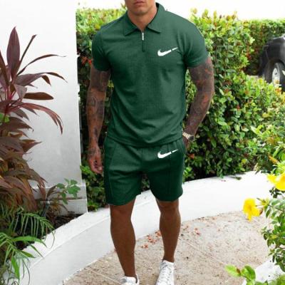 China Breathable Zipper Polo Shirt And Shorts Brand LOGO Summer Mens Tracksuit Solid Shorts Sleeve Set For Men Casual 2 Piece Shorts Set for sale