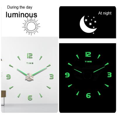 China Antique Style Home Decoration Designed Large 3d Wall Clock Mirror Wall Sticker Watch Round Night Light Acrylic Clock for sale