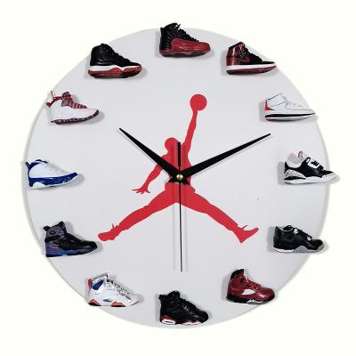 China Factory DIY Style Jordan Shoes Modern Wall Clock Wholesale Antique Mini Sneaker Pattern Wooden Clocks 12 Inch Desk And Table Clocks for sale