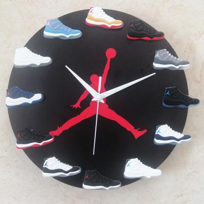 China New 2021 Antique Style 12 Inch Basketball Shoes Wall Clock DIY Sports Shoes Model Flight AJ12 Modern Sports Shoes Hanging Watch Home Decoratio for sale