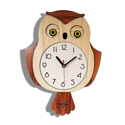 China Lovely Style Antique Wood Modern Owl Wall Clock Cartoon Children Waving Bird Swings Wall Clock for sale