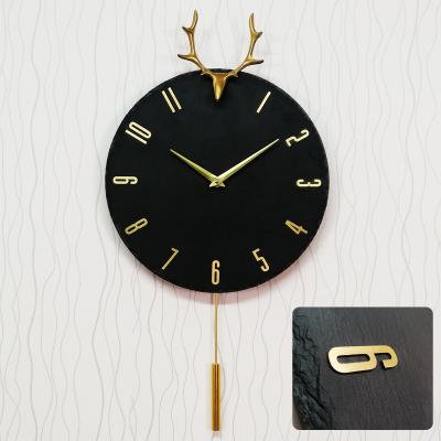 China Modern Antique Style Clock Home Decoration 12 Inch Deer Head Pure Copper Natural Rock Swing Wall Clock Nordic Marble Clock for sale