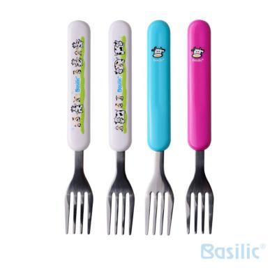 China BPA Free Pink/Stainless Steel Blue/White/Strip Shaped Fork, For Baby Training Eating Tool for sale