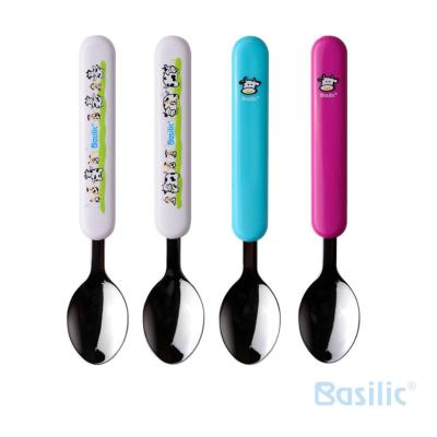 China BPA Free Pink/Stainless Steel Spoon Blue/White/Strip Shaped, For Baby Training Eating Tool for sale