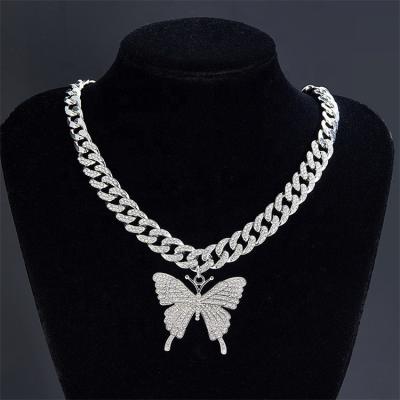 China New Design Alloy Metal Butterfly Necklace Jewelry Necklaces Cuabn Fine Chain Gold Cuban Chain Necklace Unisex for sale