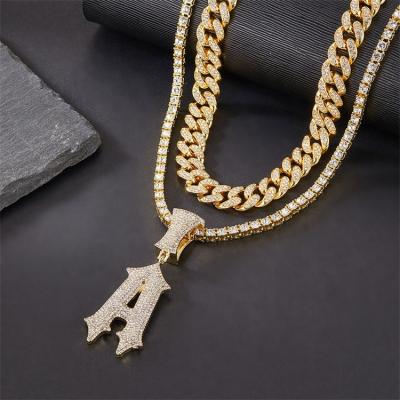 China Size Necklace Fashion Jewelry Cuban Chain Custom Letter Shape Cuban Chain Necklace Zircon Necklace for sale