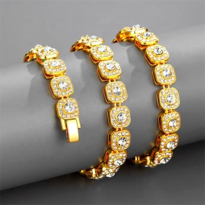 China Cuban Chain Hip Hop Jewelry Stainless Steel Necklace Metal Inlaid Rhinestone Cuabn Chain Necklaces for sale