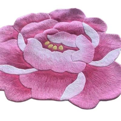 China Stain Resistant Acrylic Nylon Material Flower Design Cut Out Shape Handmade Custom Rug Floor Mat for sale