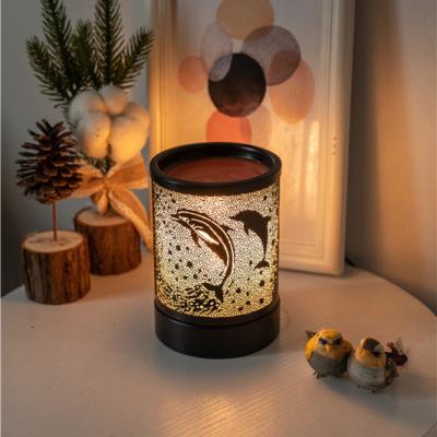 China Night Decorative Electric Light Metal Black Wax Warmer Oil Fragrance Heater Wax Dolphin Ambient Lights Lamp for sale