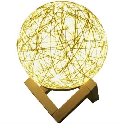 China Modern Blue Moon Space Earth Lunar Ball Rattan Led Night Light Table Lamp For Bedroom 3D Night Lamp for sale