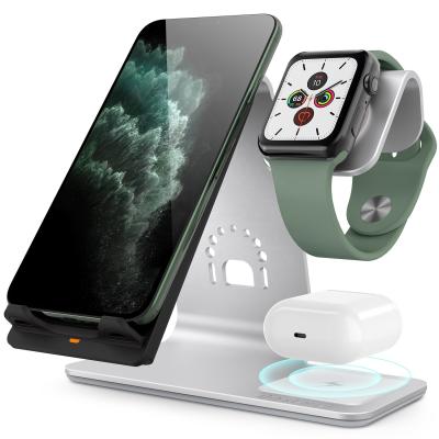 China Smart Watch 3 in 1 Aluminum Alloy Desktop Support Wireless Charger for iPhone Watch airpods for sale