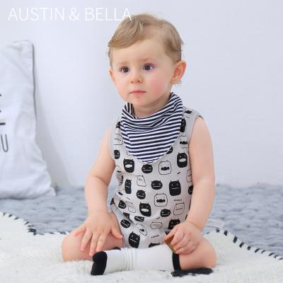 China Austin&bella boutique 2021wholesale 100% cotton newborn baby boy summer clothes 100% cotton sleeveless romper for baby boy 1 year old for sale