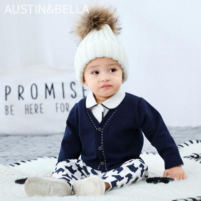 China AustinBella Regular/Fall Baby Clothes Designer Wholesale Boutique 100% Cotton Baby Boy Knitted Plain Baby Sweaters for sale