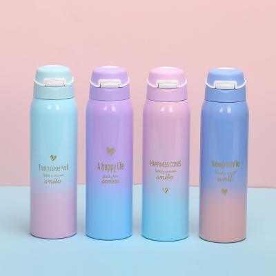 China Double Wall Stainless Steel Vacuum Flask Sports Lock Insulation Sustainable Thermos Bottle With Straw for sale