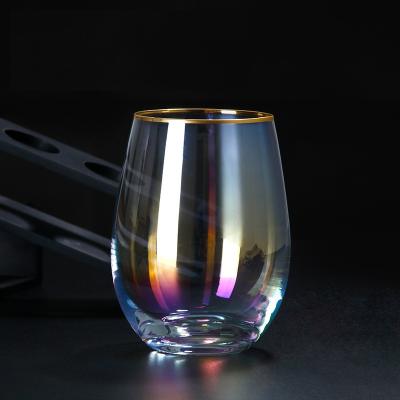 China Disposable Luxury Egg Around Colorful Crystal Stemless Glass Cups Whiskey Liquor Wine for sale