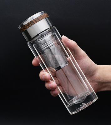 China Viable Clear Custom Logo Gym Sports Double Private Label Walled Crystal Glass Water Bottle for sale