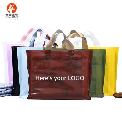 China Recyclable Custom Plastic Poly Shopping Bag Soft Loop Handle Plastic Bag Carry Bag With Custom Logo for sale