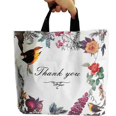 China Recyclable Custom Design Printed Thank You Tote Handle Shopping Plastic Bags With Own Logo for sale