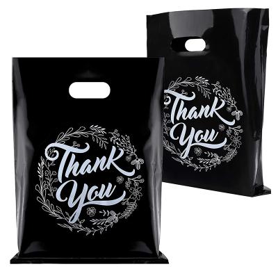 China Wholesale Customizable High Quality Durable Moisture Proof Logo Thank You Die Cut Black Plastic Shopping Bag For Shop for sale