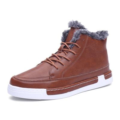 China Comfortable European fashionable warm high cut PU fur striping leather casual shoes for men for sale