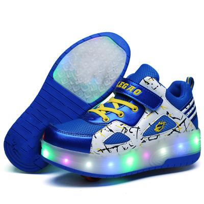 China Durable/Comfortable/Fashionable Kids Wheels Shape Sneakers LED Light Shoes Double Wheels Roller Skate Shoes Single Wheel for sale