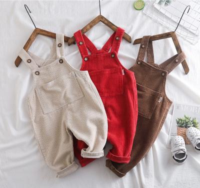 China 100% Front Pocket Toddler Suspender Pants Autumn Cotton Babies Kids Clothes Newborn Corduroy Jumpsuits for sale