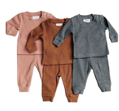 China Wholesale Anti-wrinkle baby clothes high quality newborn long sleeve ribbed cute cotton shirts and pants set for sale