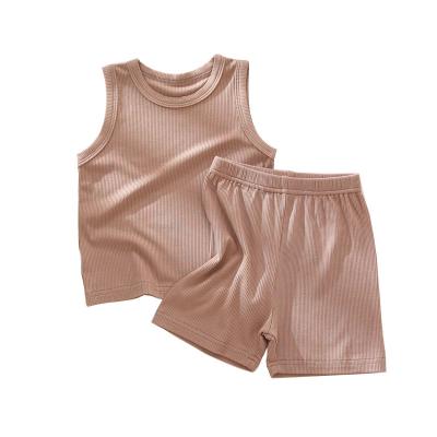 China Plus Size Baby Sets Summer Sleeveless Solid Tops Shorts Cotton Ribbed Two Piece Clothing Toddler Casual Sets for sale