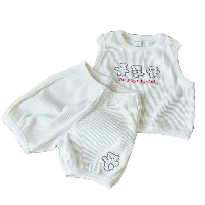 China Plus Size Bear Print Two Pieces Sets Toddlers Newborn Casual Sleeveless Unisex Baby Cotton Style Two-Piece Set New for sale