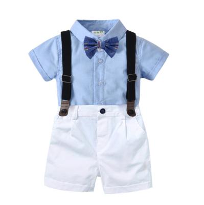 China Formal Infant Baby Boy Summer Clothes Sets New T-shirt Bib Pants Gentleman Wedding Party Baptism Kids Boys 2pcs Clothing Set OEM Service for sale