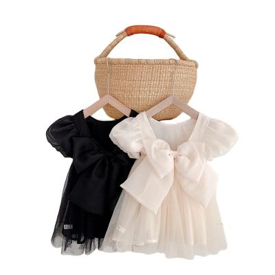 China Breathable New Arrive Popular Design Little Girls Dress Beautiful Pure Color Bow Babies Princess Dress One Year Baby Birthday Dress for sale