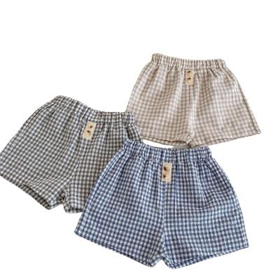 China Wholesale Anti-pilling Summer Newborn Baby Clothes Kids Shorts Plaid Neutral Design Cotton Linen Baby Shorts Toddler Pants Summer for sale