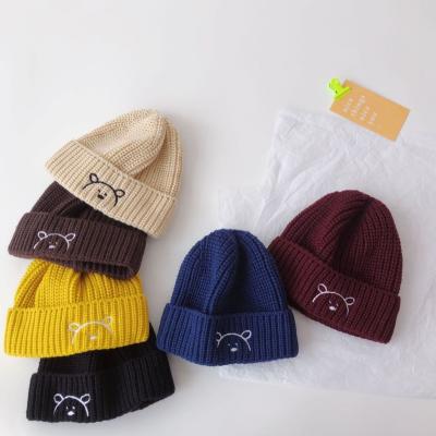 China High Quality Picture Customize Winter Baby Beanies 0-6Y Beanies Embroidered Bear Kids Wool Cotton Beanie Boys Girls Hats for sale