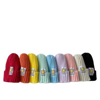 China Cheap Picture Baby Hats Winter Knitted Custom Infant Toddler Beanie Hats Newborn Warm Cotton Smile Beanies Kids Beanies for sale