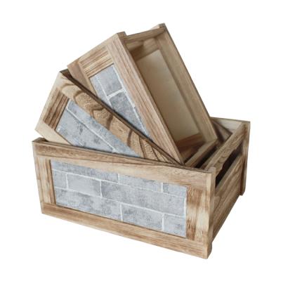 China Viable Handmade Antique Wooden Box Storage Basket Set of 3 for sale