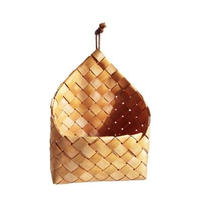 China Kingwillow Eco-friendly Wholesale Handmade Wooden Small Storage Hanging Basket for sale