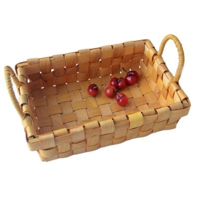 China Sustainable Wooden Food Tray Storage Baskets With Handles for sale