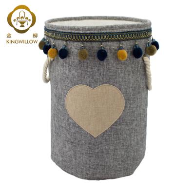 China Kingwillow Eco-friendly Round Folding Laundry Hamper, Storage Baskets, Burlap Hamper for sale