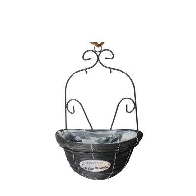 China Black Hanging Baskets Antique Eco - Friendly Wooden Flower Pots Iron Flower Pots for sale