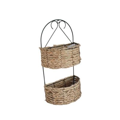 China Eco-friendly Half Round Flower Pot Basket Straw Metal Hanging Basket For Planting Wall Hanging Basket for sale