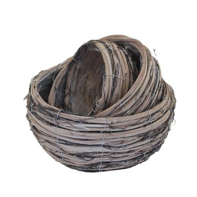 China Eco-friendly Wholesale Handmade Gray Wooden Garden Round Flower Pot Hanging Basket for sale