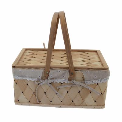 China China Rectangle Wooden Picnic Basket With Double Folding Handles for sale