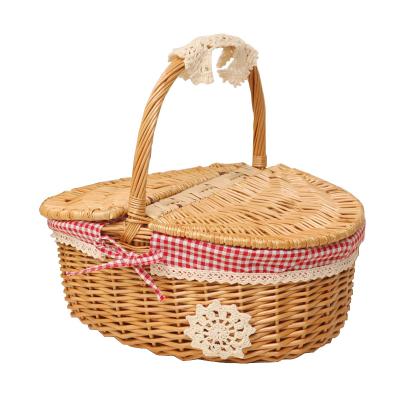 China Sustainable Hot Selling KINGWILLOW Handmade Wicker Woven Picnic Basket With Lid for sale