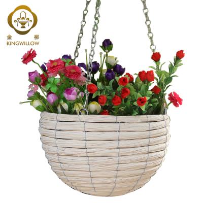 China Eco-friendly handmade white hanging flower pot with plastic liners for garden for sale for sale