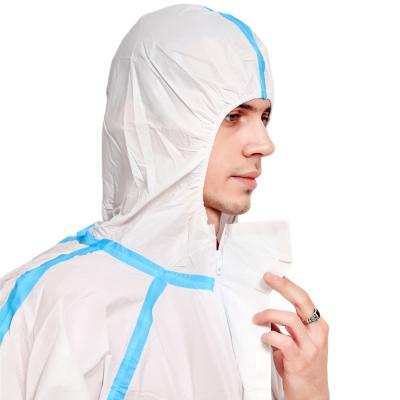 China Eco - Friendly White Type 5 / 6 SF Cleaning Factory Price Disposable Hooded Coverall for sale