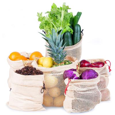 China Reusable Mesh Net Drawstring Bag Shopping 100% Organic Cotton Fruit Vegetable Product Bag Wholesale Eco-friendly for sale